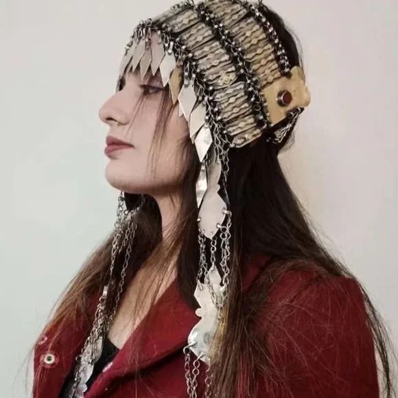 Vintage Turkman Tribal Kuchi Matha Patti, Ethnic Head Piece With Long Dangling - Picture 1 of 9